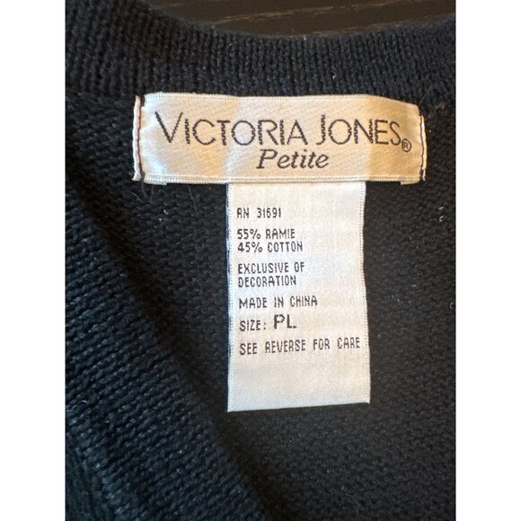 Victoria Jones Petite Holiday Sweater Vest Embroidered Black PL Vintage 80s - Picture 2 of 6